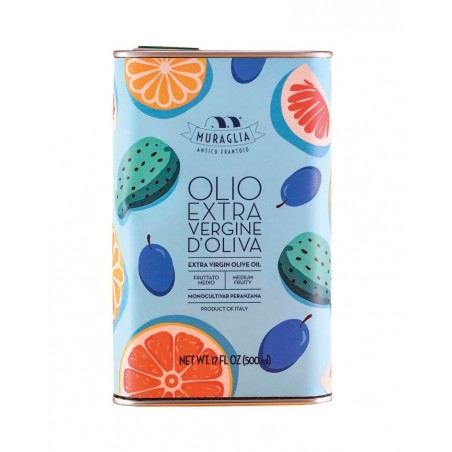 BIDON DE HUILE D'OLIVE DECORS "Les fruits Méditerranéens Bleu Ciel" (Fruit  intense)