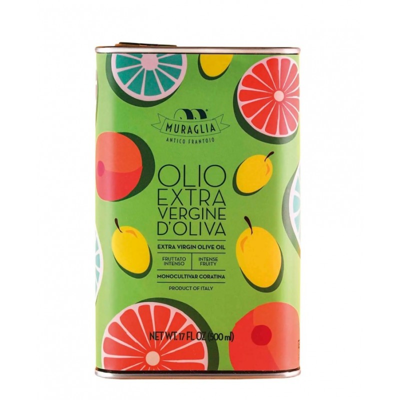 BIDON DE HUILE D'OLIVE DECORS "Les fruits Méditerranéens Vert" (Fruit  intense)